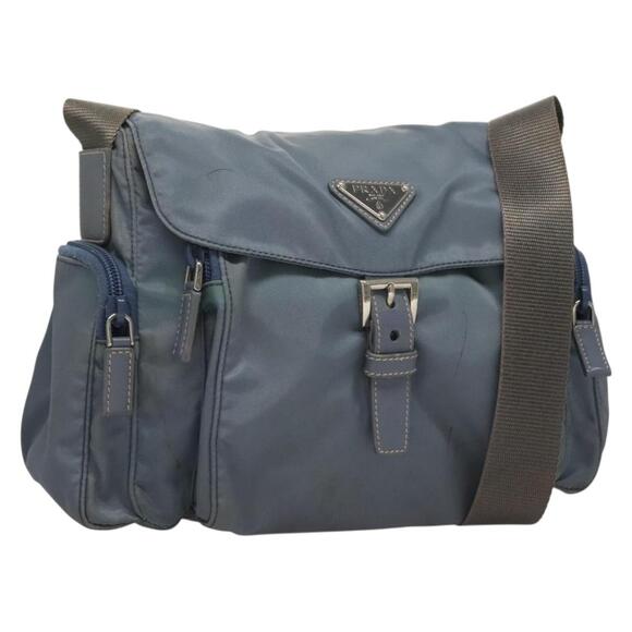 PRADA Shoulder Bag Nylon Blue Silver - Picture 1 of 13
